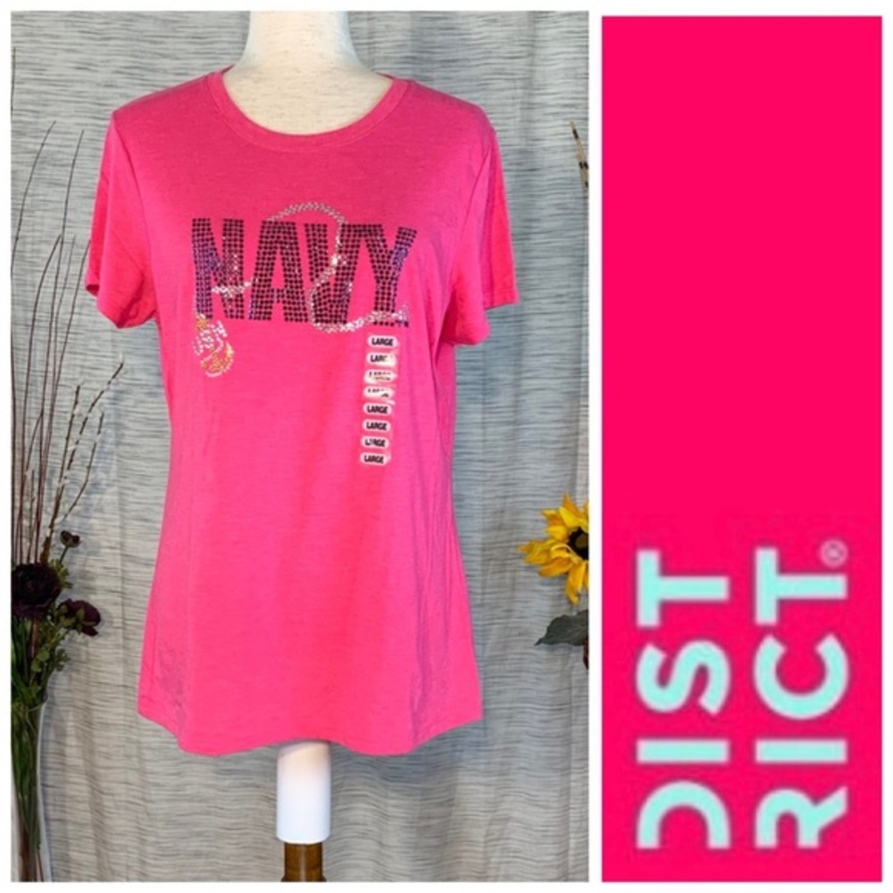 NWT District pink United States Navy sequined short sleeve tee shirt.